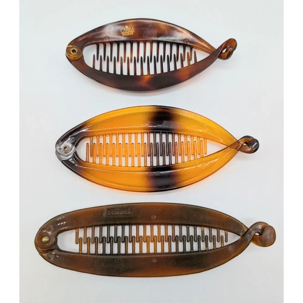 Lot Of 3 Tortoiseshell Banana Hair Clips Scunci Camila, Paris Interlocking